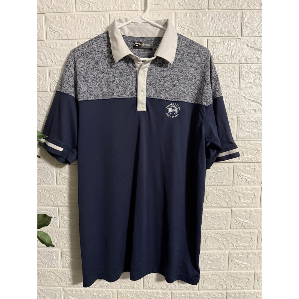 Callaway Opti-Dri Pebble Beach Golf Mens Polo Blue Heathered Grey Large